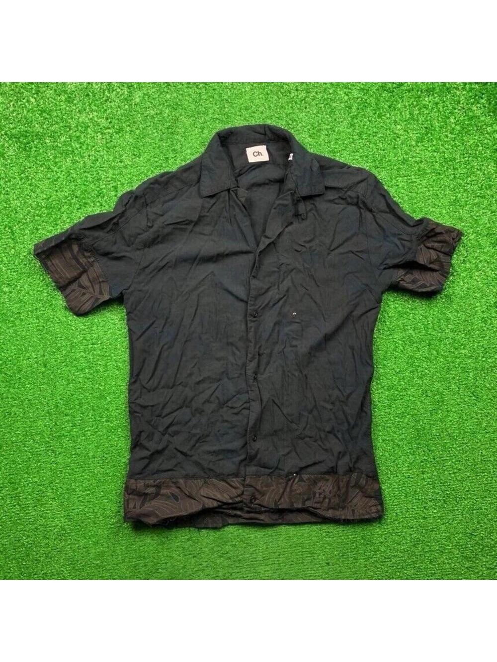 CH Carolina Herrera Black Flower Floral Button Down Dress Shirt Mens Rough VTG